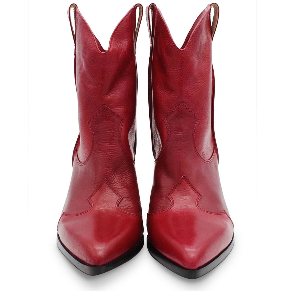 RED COWBOY-STYLE ANKLE BOOTS