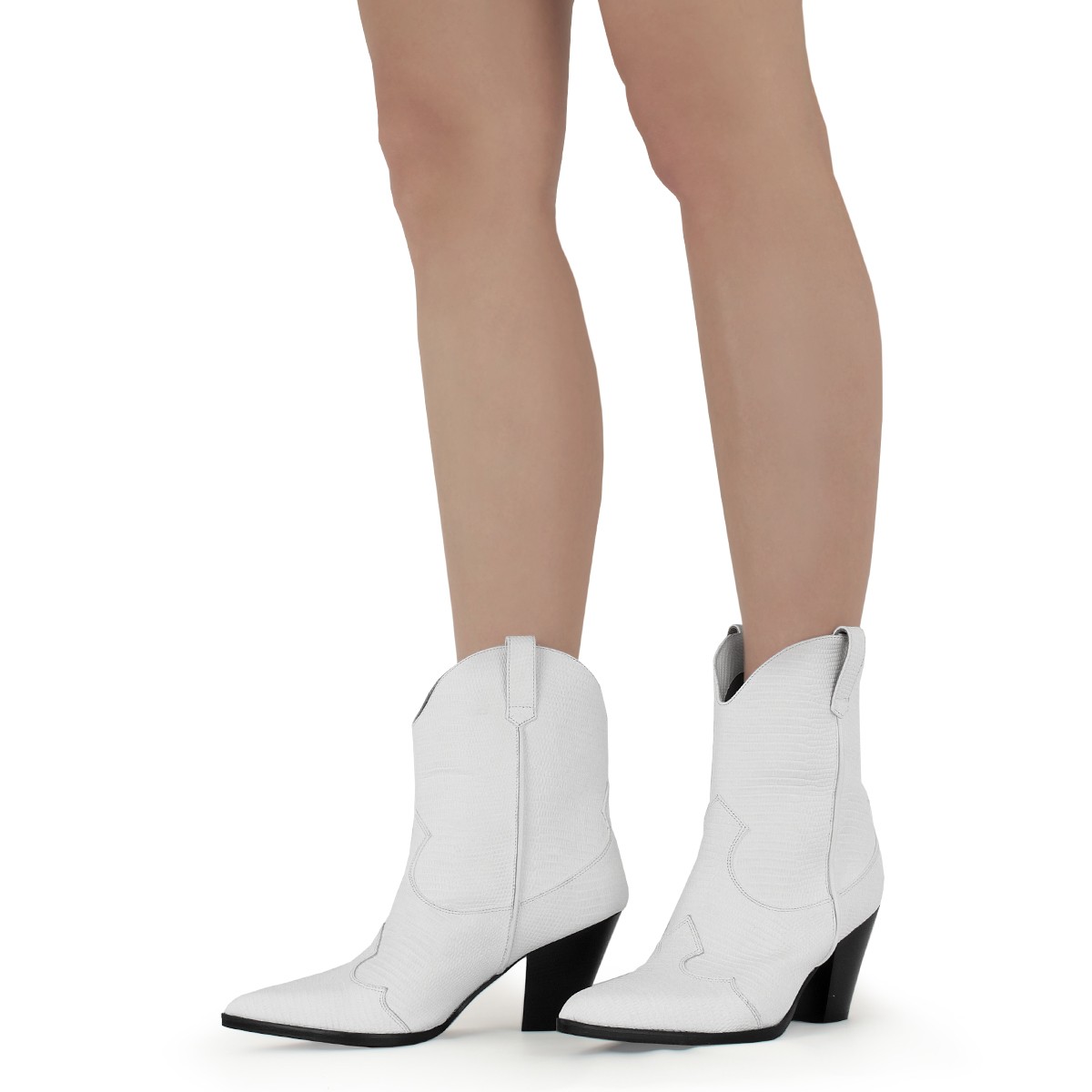 WHITE TEJUS COWBOY-STYLE ANKLE BOOTS